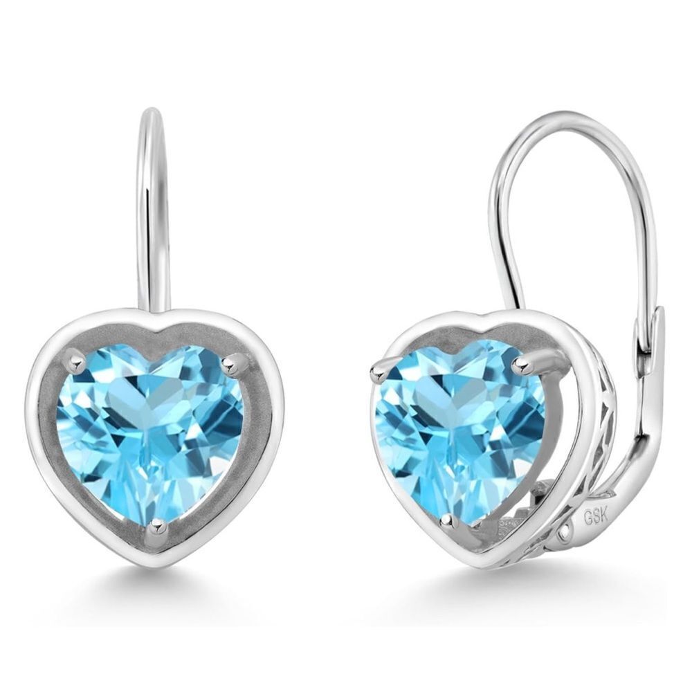 925 Sterling Silver with 3.00 Cttw 7MM Swiss Blue Topaz Heart Leverback Earrings